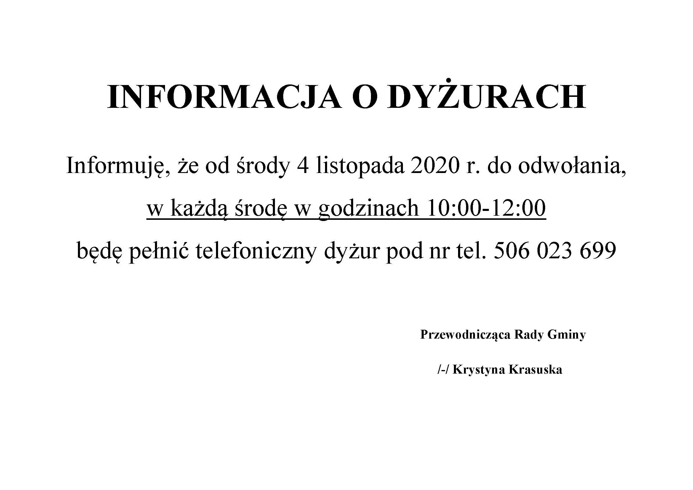 INFORMACJA O DYŻURACH