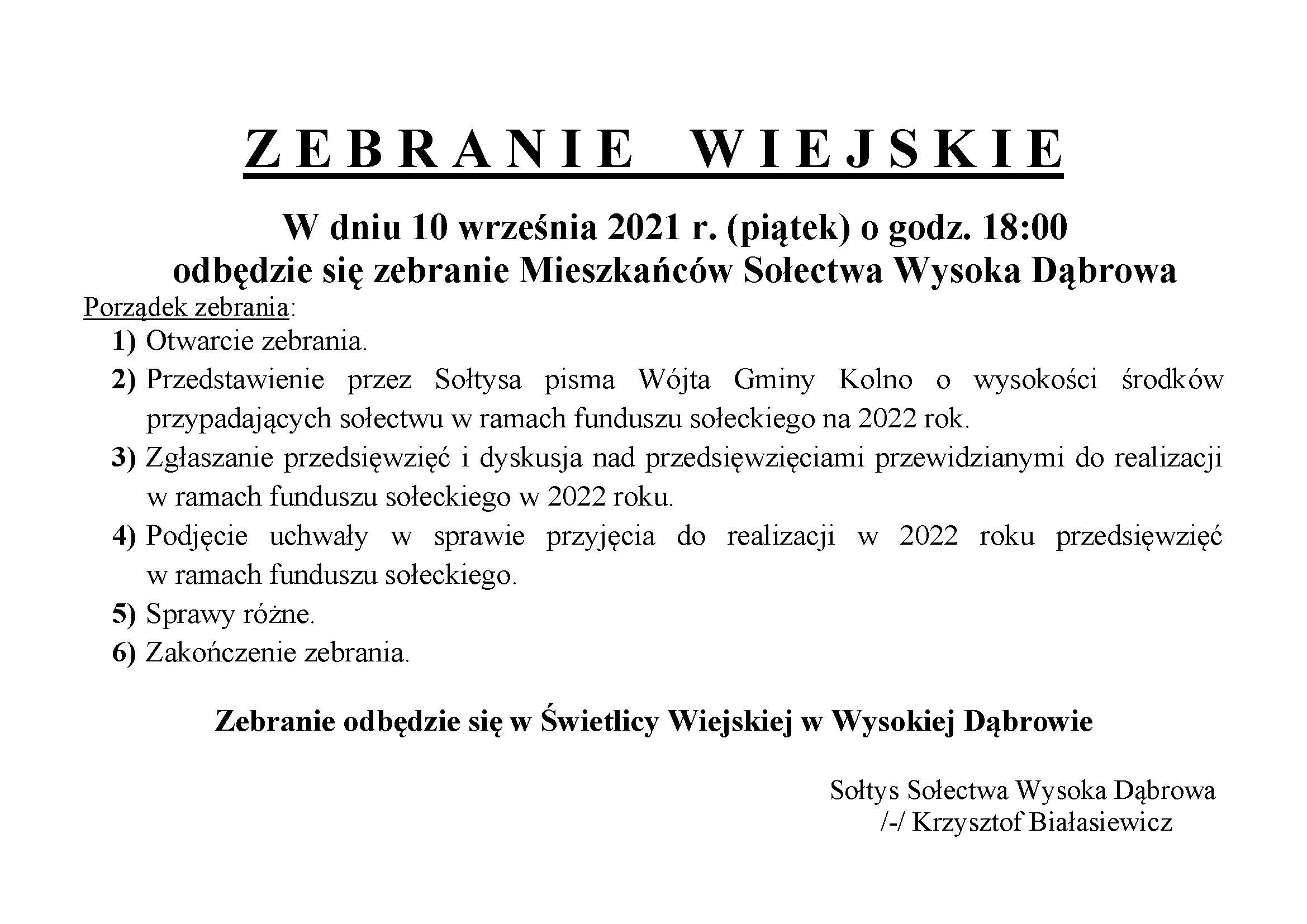 Zebranie wiejskie Wysoka Dbrowa