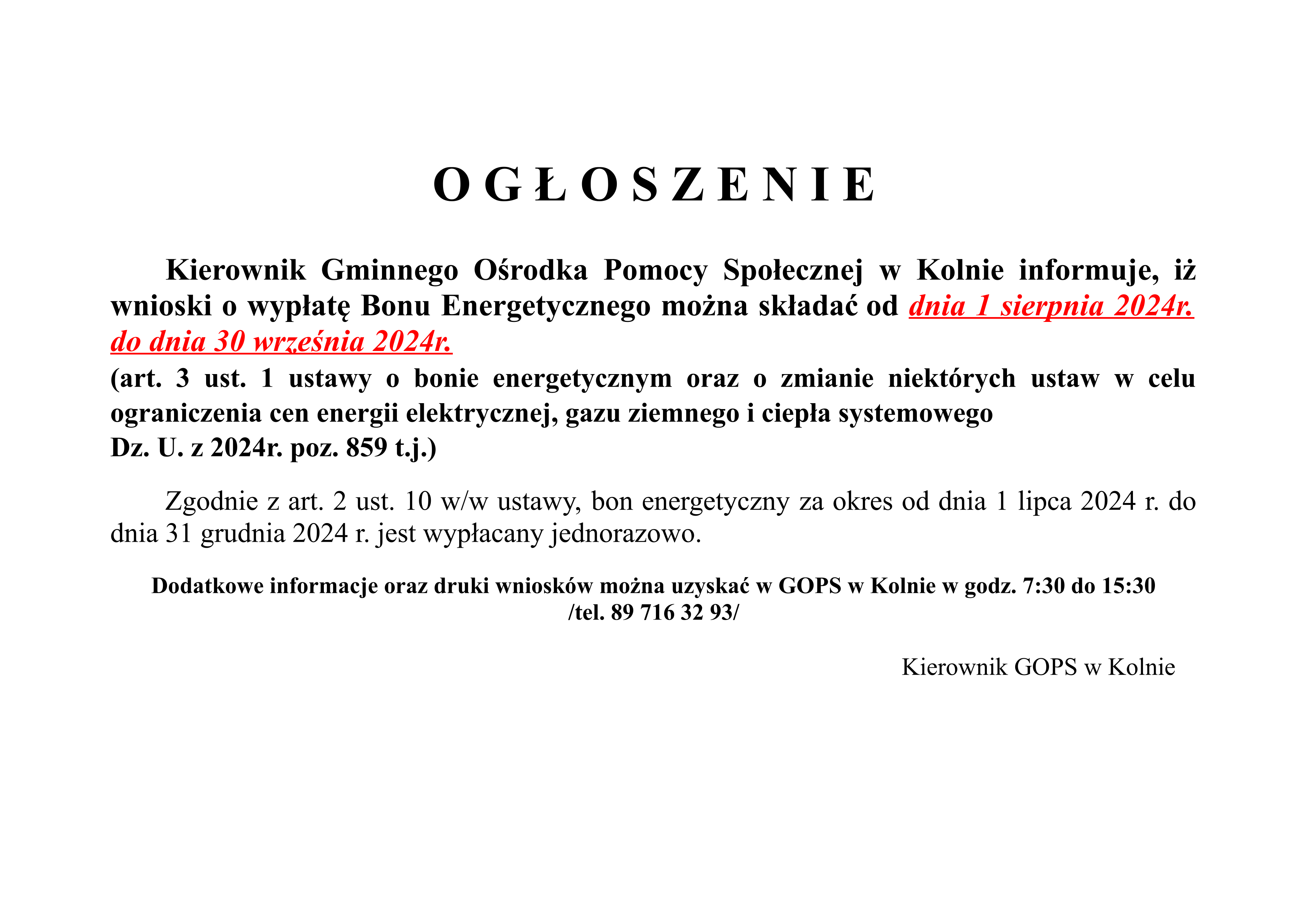 ogłoszenie bon energetyczny