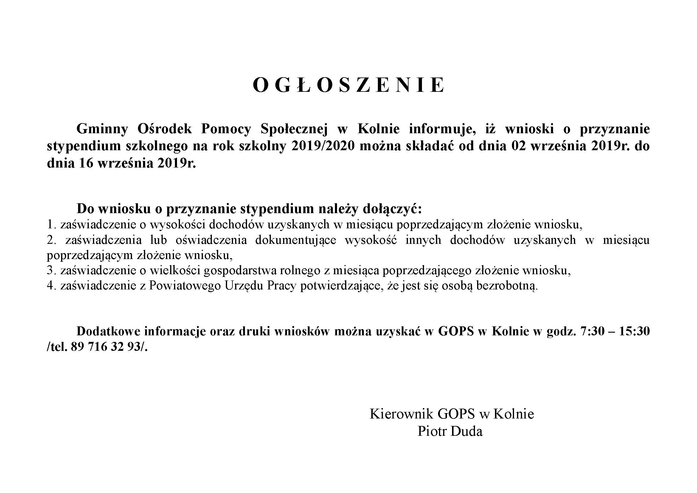 ogłoszenie stypendium