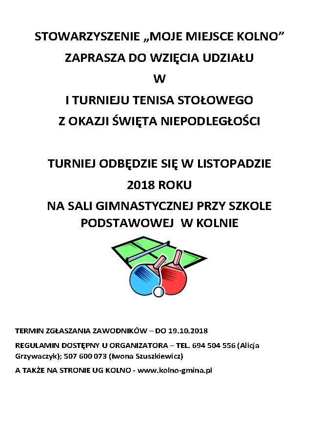 Zaproszenie na turniej tenis stołowy 2018