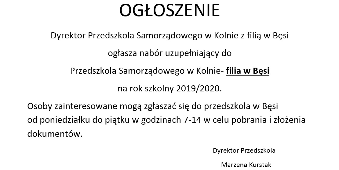 Ogłoszenie Przedszkole