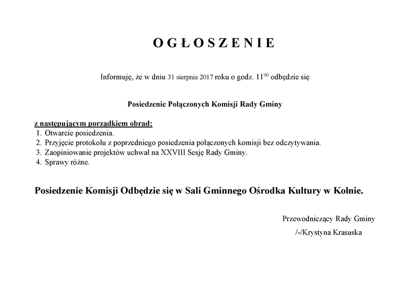 OGŁOSZENIE KOMISJA 08 23 2017