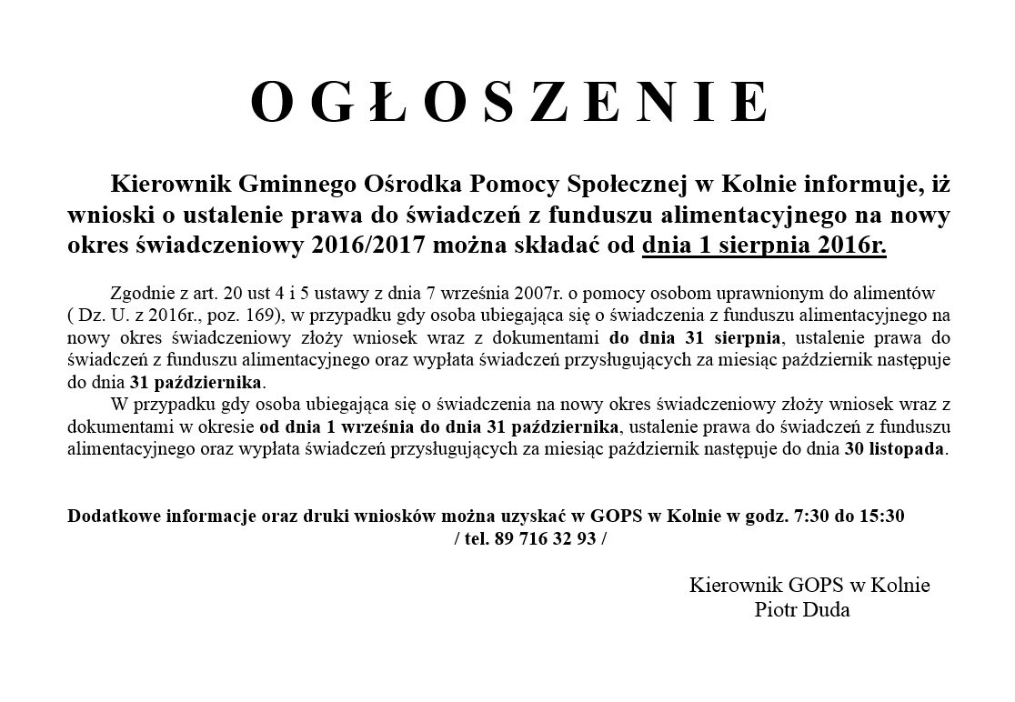 ogłoszenie fundusz alimentacyjny